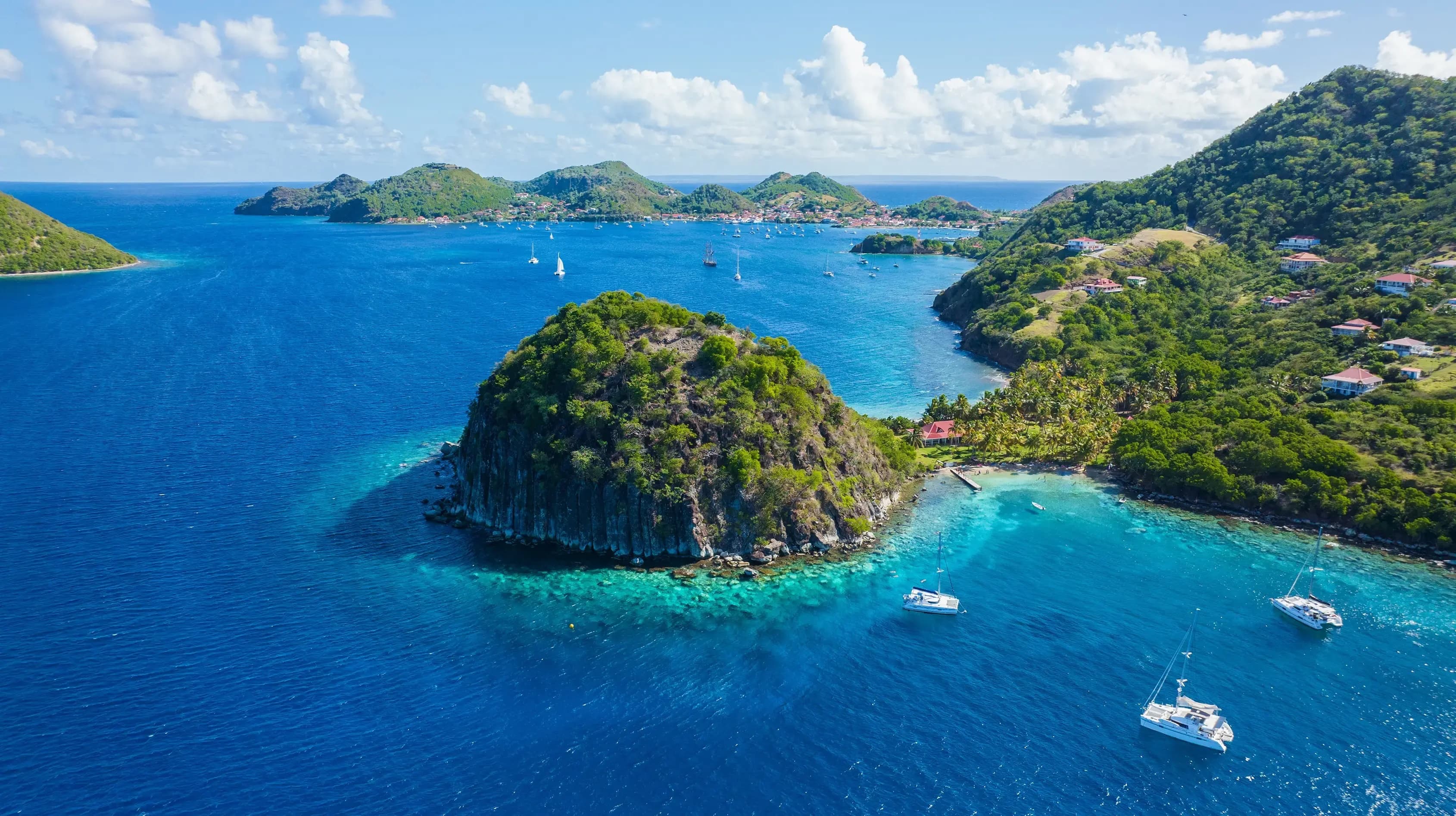 Les Saintes bay in Guadeloupe with traditional boats and clear waters
